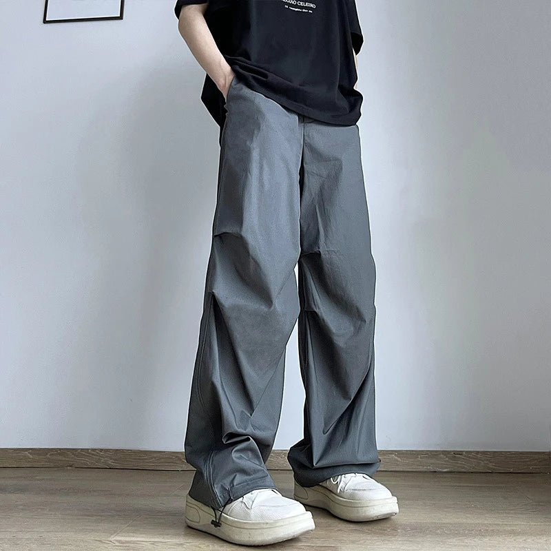 HOUZHOU Parachute Pants Men Japanese Wide Leg Trousers Male Summer Loose Casual Quick Drying Streetwear Hip Hop Pleated