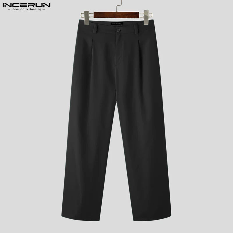 INCERUN 2023 Style coréen nouveaux pantalons pour hommes tout-match simple jambe large pantalons mode streetwear solide jambe droite pantalon S-5XL