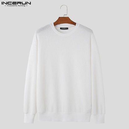 2023 Men T Shirts Solid Color O-neck Long Sleeve Hollow Out Men Clothing Streetwear Loose Sexy Fashion Casual Camisetas INCERUN