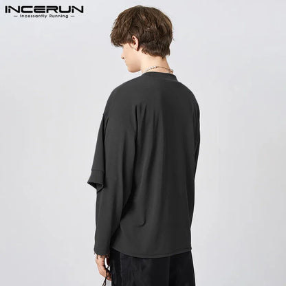 Handsome Well Fitting Tops INCERUN Mens Sleeve Dual Wear Design T-Shirts Casual Streetwear Male Solid Long Sleeve Camiseta S-5XL