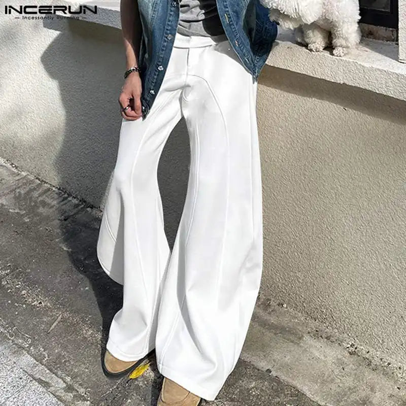 INCERUN 2024 Korean Style Trousers Men Loose Split Line Design Wide Leg Pantalons Fashion Clubwear Male Solid Flared Pants S-5XL