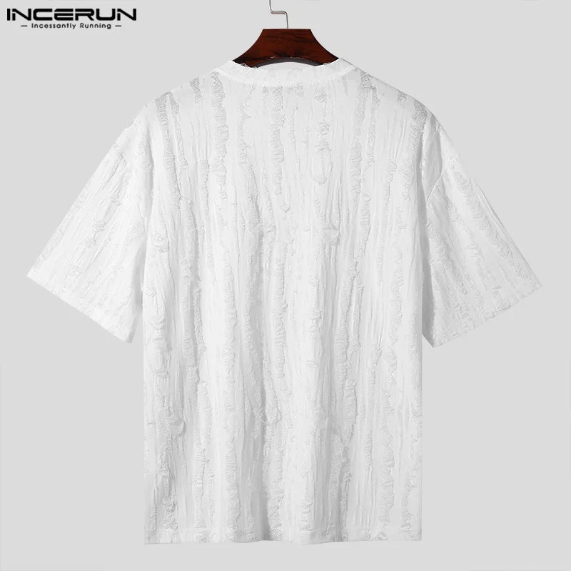 Handsome Well Fitting Tops INCERUN Men's Loose Hollow Thin Design T-shirts Casual Simple All-match Short Sleeved Camiseta S-5XL