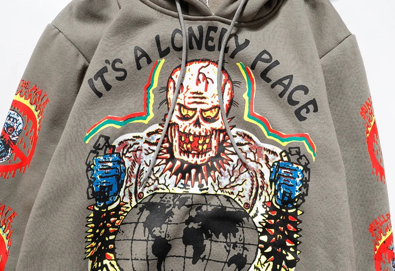 Kanye Fleece Totenkopf Graffiti Herren Sweatshirt Übergröße Harajuku Locker Beiläufig Paar Hoodies Streetwear Pullover Mit Kapuze Hoodie