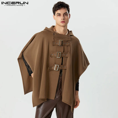 INCERUN Tops 2023 American Style Fashion Men Loose Well Fitting Trench Casual Male Solid Japanese-style Button Design Cape S-5XL