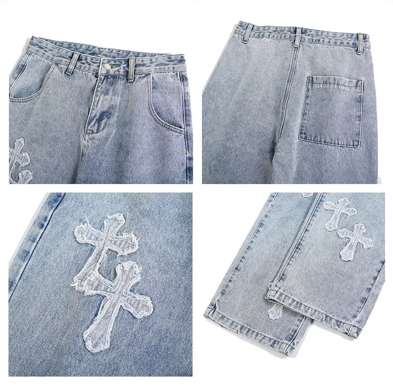 HOUZHOU Jeans gothiques pour hommes Pantalons en denim gothiques Pantalons en denim pour hommes Pantalons en jean pour hommes Pantalons en jean amples japonais Hip Hop Streetwear Punk Rave