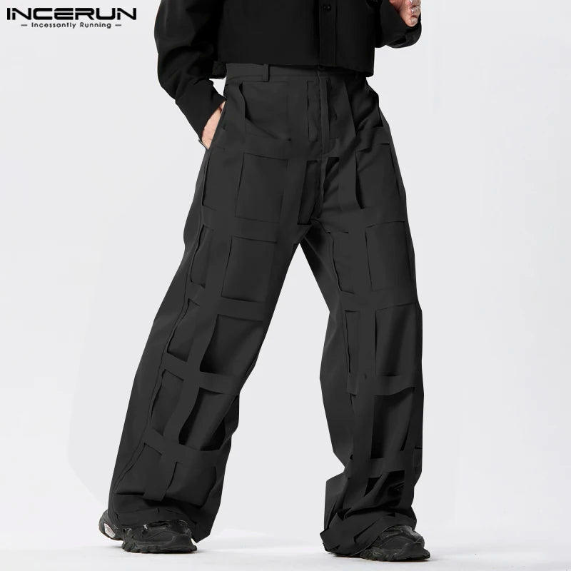 INCERUN 2024 Amerikanischen Stil herren Pantalons Persönlichkeit Dekonstruktion Design Hosen Casual Streetwear Solide Lange Hosen S-5XL