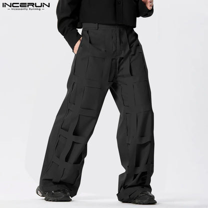 INCERUN 2024 Pantalons de style américain pour hommes Pantalons de conception de déconstruction de personnalité Pantalons décontractés Streetwear Pantalons longs solides S-5XL