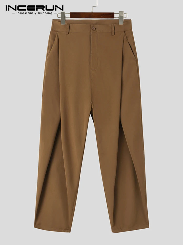 Pantalons à plis croisés pour hommes à la mode bien ajustés Mode Casual Vente chaude Homme Solide Confortable Pantalon taille haute S-5XL INCERUN