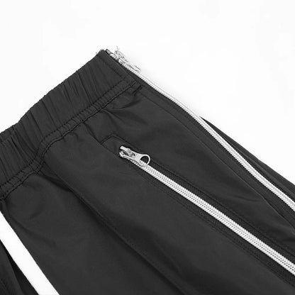 HOUZHOU Y2K Pantalon large avec fermetures éclair latérales Pantalon de survêtement pour homme Pantalon ample décontracté de sport rouge et noir Pantalon à fermeture éclair fendu Streetwear