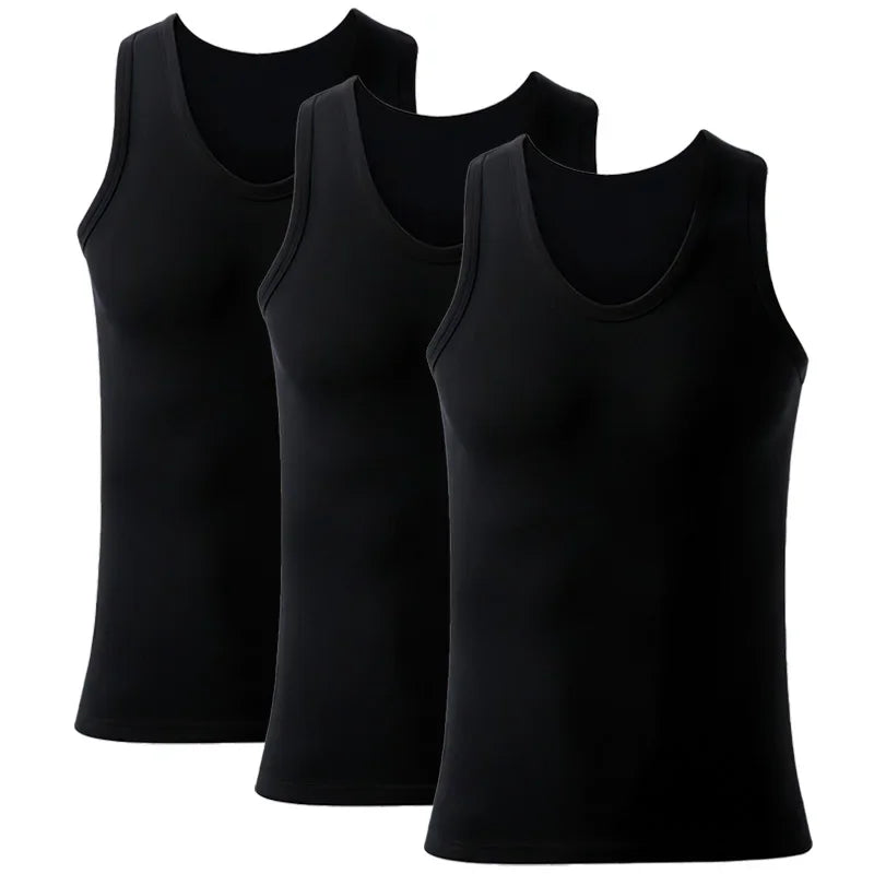 Lot de 3 débardeurs en coton pour homme, débardeurs respirants et solides, sous-vêtements d'été sans manches, débardeur A-Shirt pour exercice et fitness