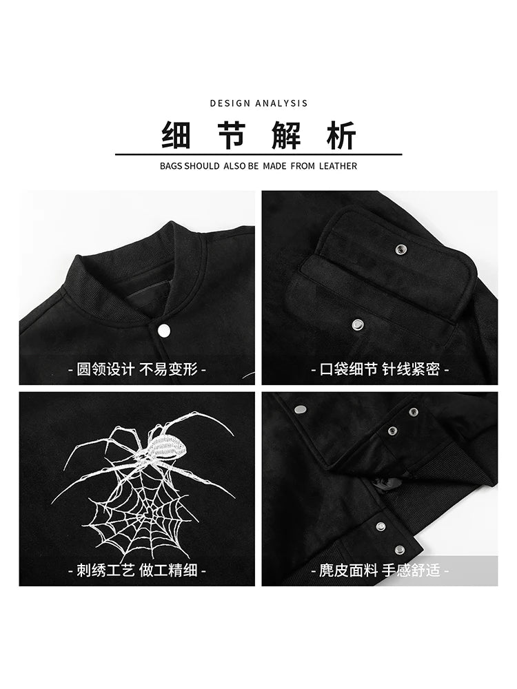 HOUZHOU Spider Bomber Jacket Coat Men Korean Embroidery Casual Cardigans Outerwears Streetwear Youthful Man Clothes Hip Hop