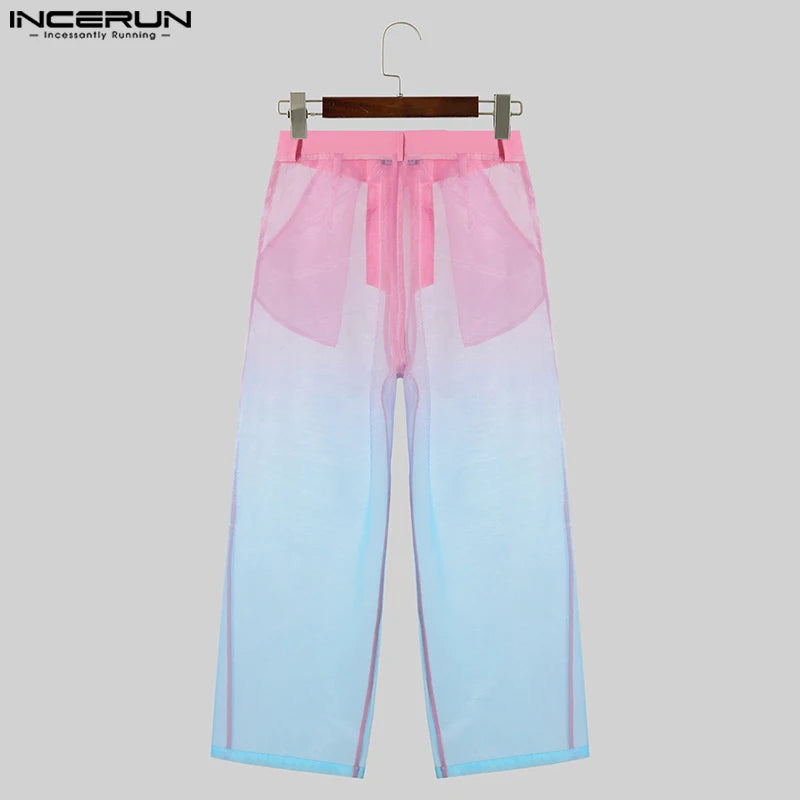 INCERUN 2024 Pantalon de style américain Sexy Mode Hommes Gradual Tie Dye Pantalons longs Décontractés Spectacles de fête Vente chaude Pantalons S-5XL