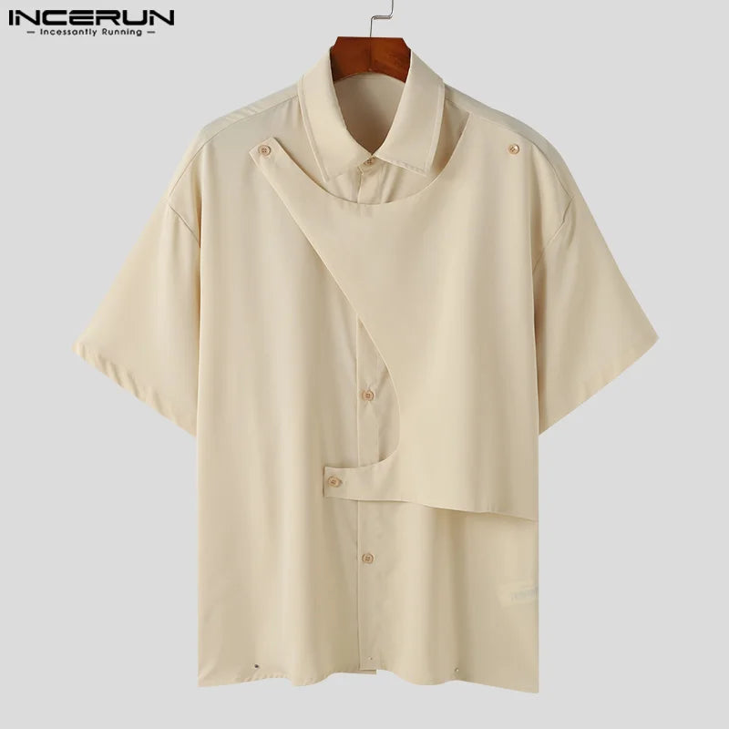 Handsome Well Fitting Tops INCERUN 2024 New Mens Deconstruction Design Drape Shirt Stylish Male Solid Short Sleeved Blouse S-5XL