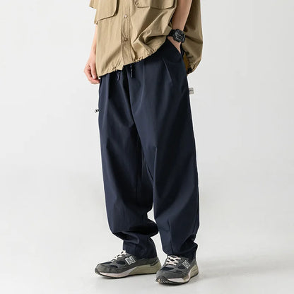 HOUZHOU Cargo Pants for Men Khaki Casual Trousers Male Blue Zipper Outdoor Korean Streetwear Japanese Safari Style Men Clothing