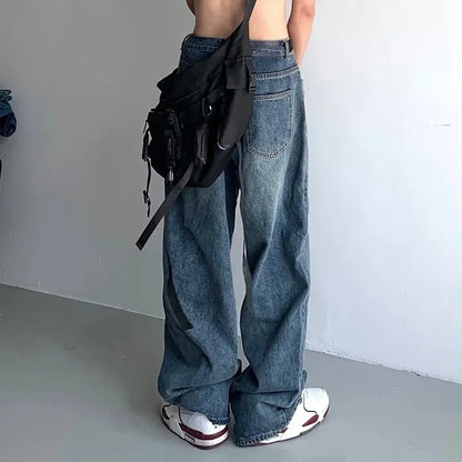 HOUZHOU Baggy Jeans Men Y2K Oversize High Waist Denim Pants Male Streetwear 90S Wide Leg Trousers Hip Hop Japanese Casual