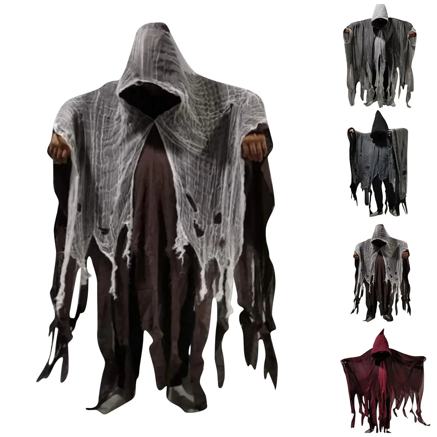 Unisex Halloween Ghost Dementors Cosplay Costume Gothic Horror Zombie Tattered Hooded Capes Day Of The Dead Party Props Cloaks