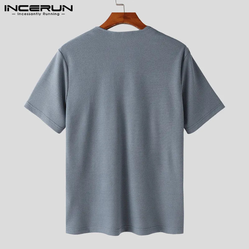 INCERUN Tops 2024 Korean Style Handsome New Men Flounce Design Solid T-shirts Fashion Sexy Cardigan Short Sleeved Camiseta S-5XL